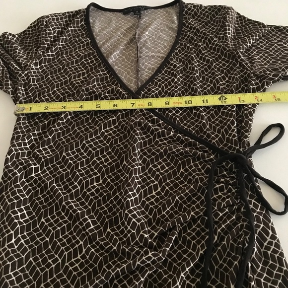 City Triangles M Wrap Dress Fit & Flare Midi 3/4 Sleeve Stretch Office Brown Cas - Picture 3 of 8